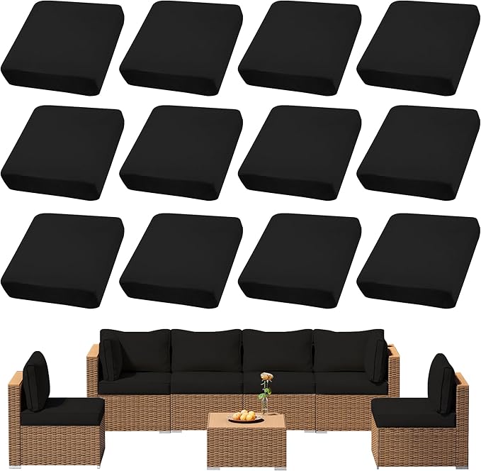 Cushion Covers – 12 Pack Black Stretch Fit Patio Slipcovers