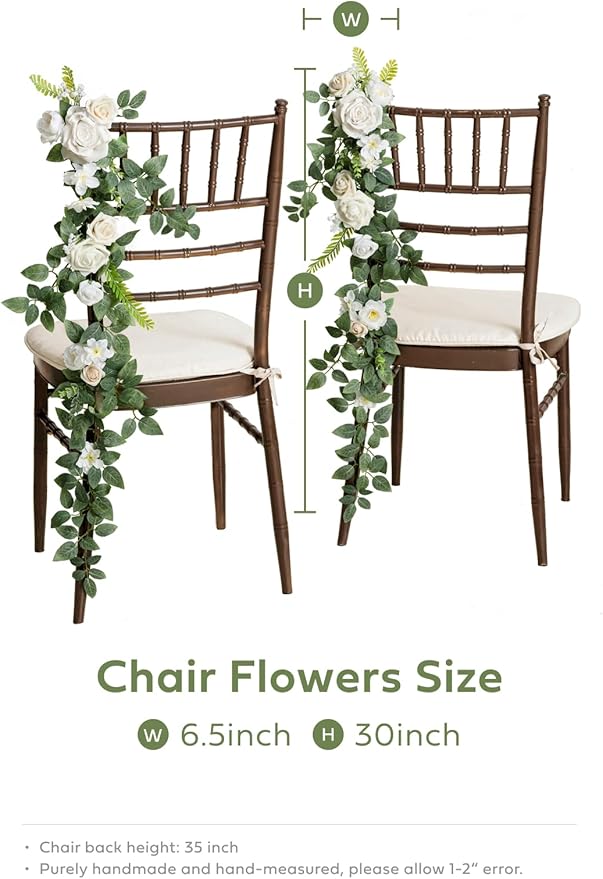 Artificial Wedding Aisle Flower Swags, 10 Pack, 30-Inch White and Sage