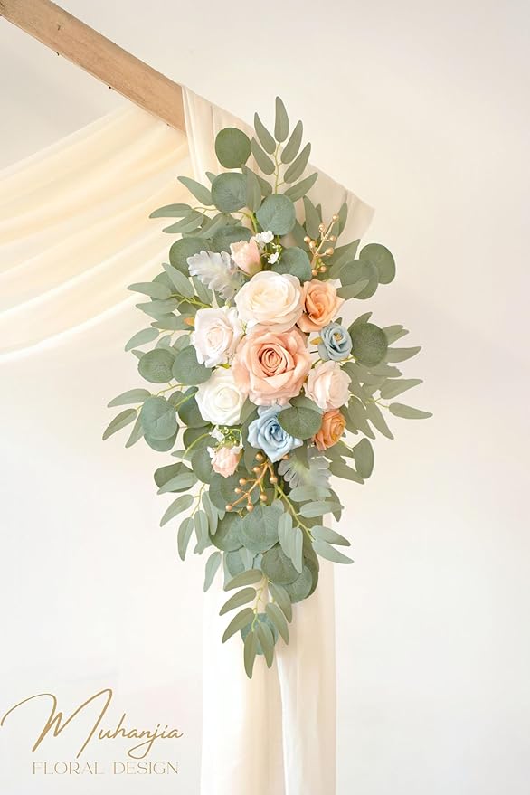Artificial Flowers Wedding Arch Kit, 4 Pieces, Champagne and Blue