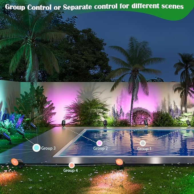 Landscape Spotlights, 4-Light Set, RGB Color-Changing, Aluminum