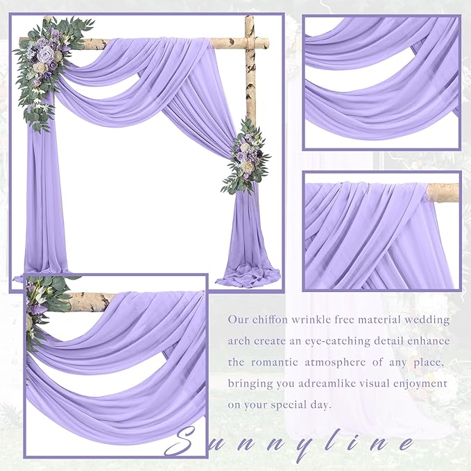 Outdoor Curtains: Lilac Chiffon Wedding Arch Drapes, 4 Panels, 20 Ft