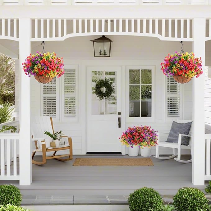 Artificial Flowers, 2 Hanging Baskets, 24 Flower Packs, Plastic