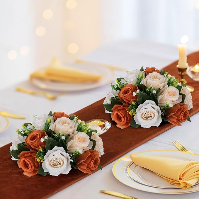Artificial Flowers: Terracotta Silk Rose Ball Centerpieces for Tables