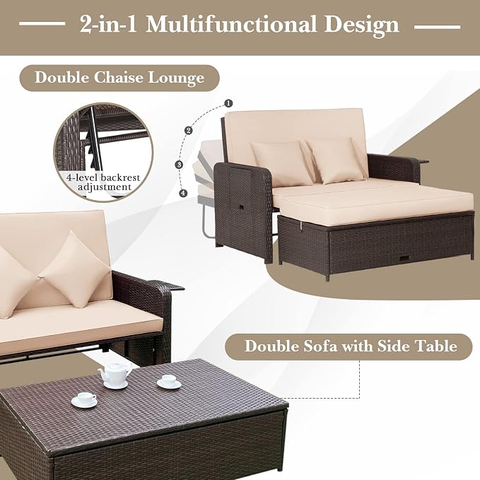 COSTWAY Patio Rattan Daybed - Image 8