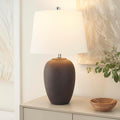 Table Lamp, Eggplant Purple Ceramic Base with White Cotton Shade