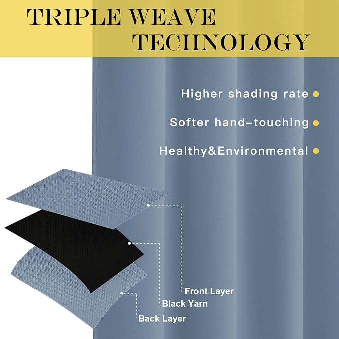 NICETOWN Blackout Stone Blue Curtains 120 inch Length - Image 3