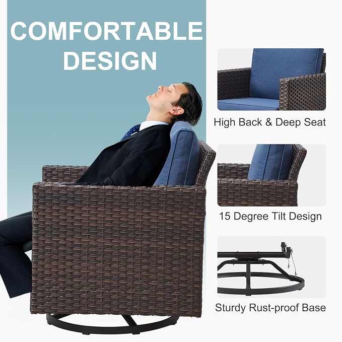 Belord Wicker Chairs Outdoor Bistro Set Oversize Patio Swivel Rocker, Rattan - Image 6