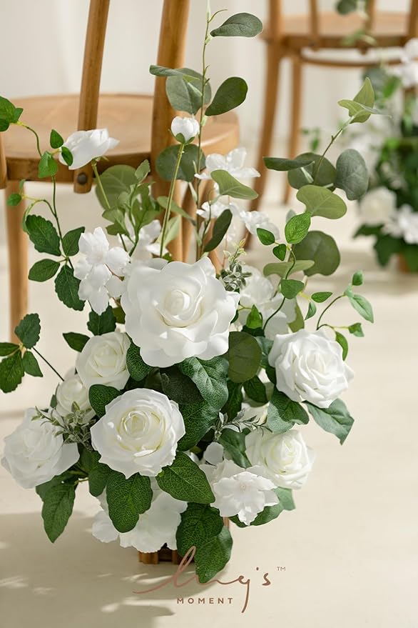 Artificial Flower Arrangements, 4 Pack, 17.5 Inch Tall, White and Sage