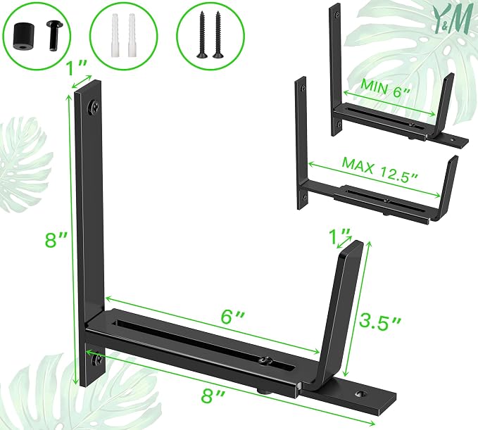 Y&M 2 Pack Adjustable Planter Box Brackets, Universal Window Box Brackets - Image 3