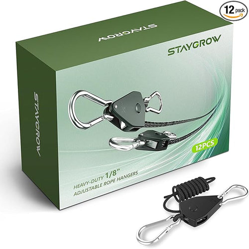 12-Pack 1/8” Adjustable Rope Hanger, Heavy Duty Ratchet Tie Down Strap by STAYGROW