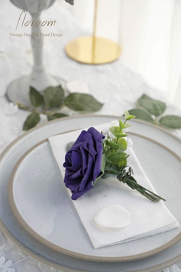 Artificial Rose Flowers, 25 Pack Lavender Ombre PE Foam with Wire Stems