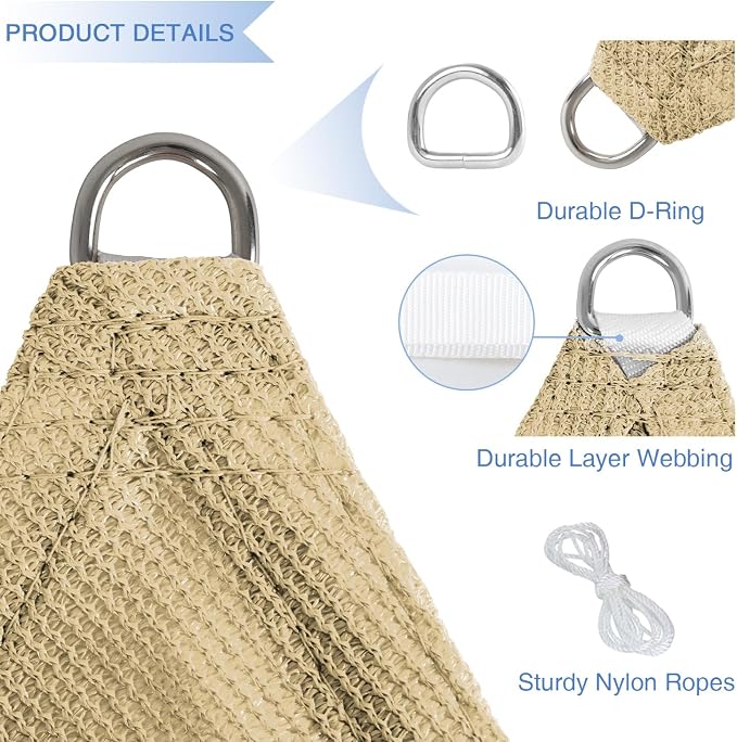 E&K Sunrise 4' x 4' x 4' Sun Shade Sail Triangle Canopy Shade Cover UV Block - Image 4