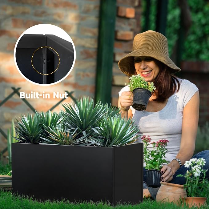 Galvanized Steel Planter Black Metal Outdoor Planter Powder Coated 32" x 12" x - Image 7