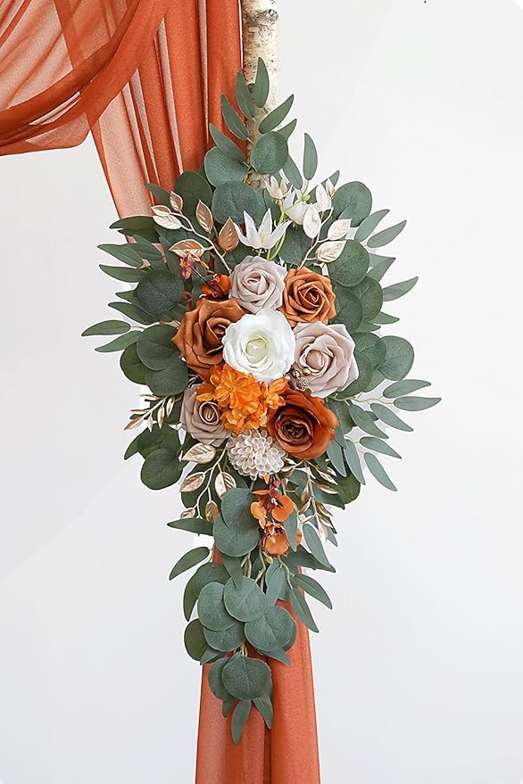 Artificial Flowers Wedding Arch Swag Kit, Burnt Orange, 26ft Fabric