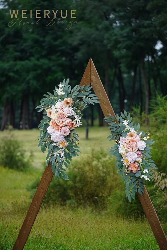 Artificial Flower Swags, 2-Pack, Coral Pink Silk Blooms for Weddings