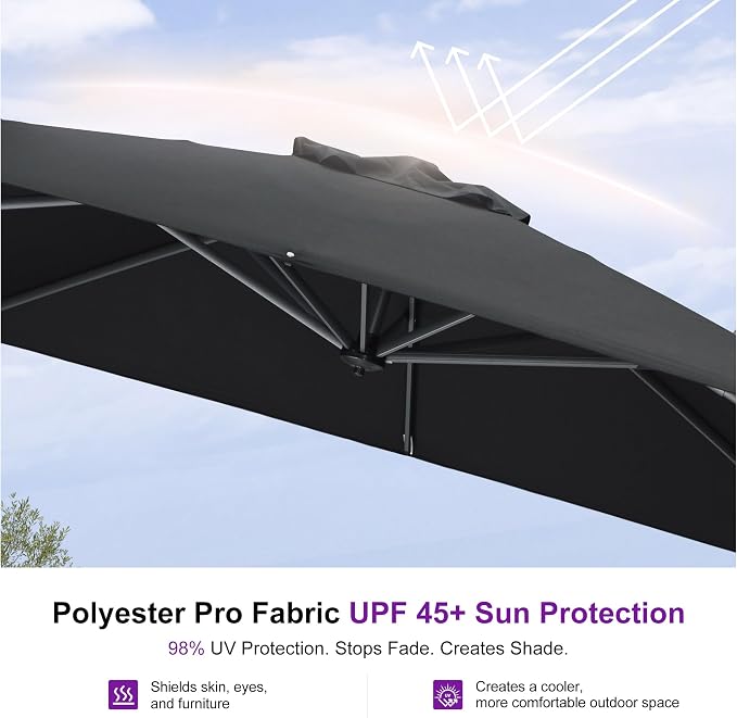 PURPLE LEAF 10 Feet Square Cantilever Umbrella Patio Umbrella - Image 5