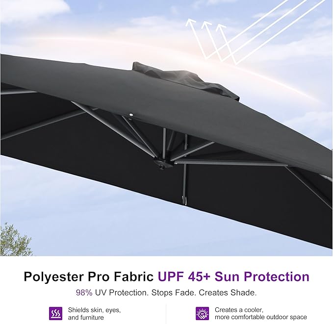 PURPLE LEAF 10 Feet Patio Umbrella Outdoor Cantilever Square Umbrella Aluminum - Image 5