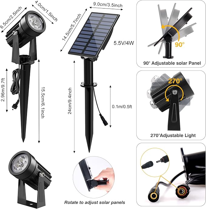 Solar Spot Lights Outdoor, 2 Pack Solar Landscape Spotlights IP65 Waterproof - Image 4
