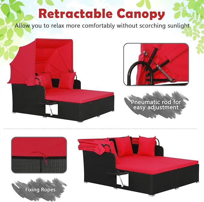 ORALNER Outdoor Daybed, 2-Person Wicker Patio Sofa - Image 3