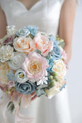 Artificial Flower Set in Blue and Pink, Faux Silk, 32 Heads and 40 Stems
