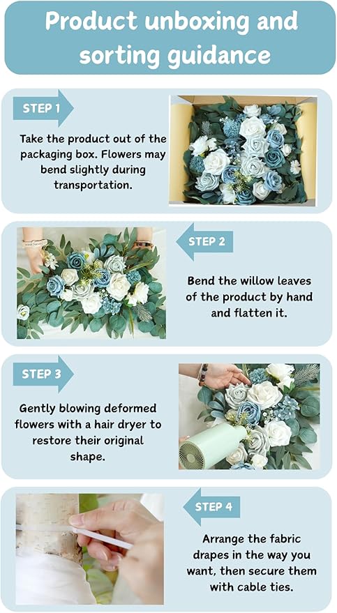 Grayish Blue Artificial Flower Arch Swag Kit, Silk, Pack of 4