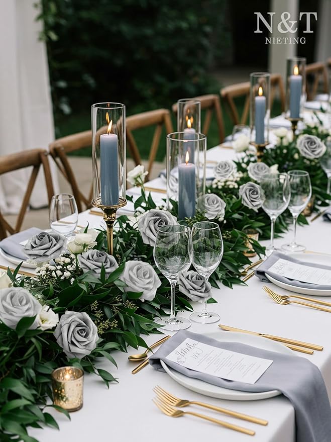 Artificial Flowers: 50 Foam Roses in Silver White and Silver Grey