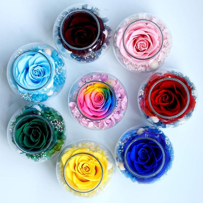 Preserved Roses in Glass with LED Light, Pink, 4.3 Inch