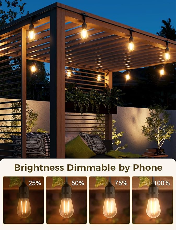 String Lights with Dimmable Warm White Edison Bulbs, IP65 Waterproof