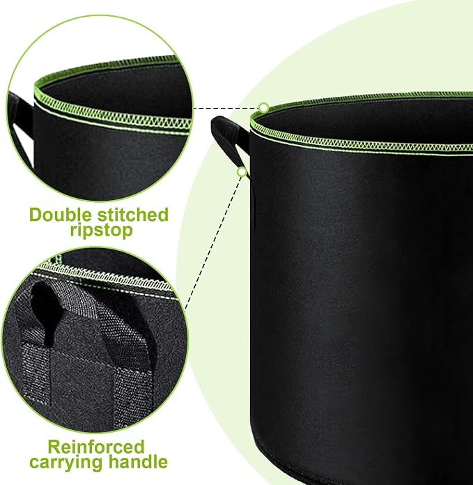 6-Pack 5/7/10 Gallon Grow Bags - 300G Heavy Duty Aeration Fabric Pots - Image 4