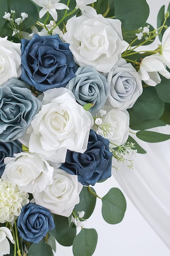 Artificial Flower Swag Kit in Dusty Blue and White with 26 Ft Draping