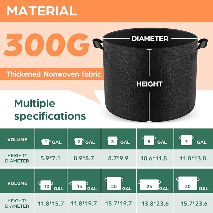 5 Pack 7 Gallon Grow Bags, Thickened Nonwoven Fabric Planter Pots - Image 2