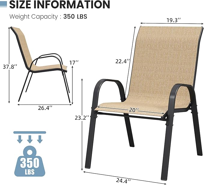 Patio Dining Chairs Set of 4, Outdoor High Stacking Chairs - Image 3