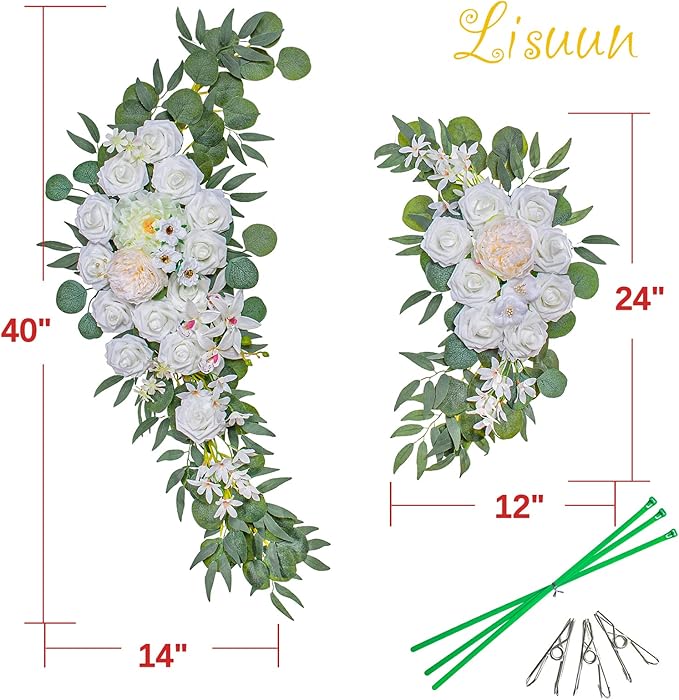 Artificial Flowers Wedding Arch Swag Set, Ivory and White Silk Blooms
