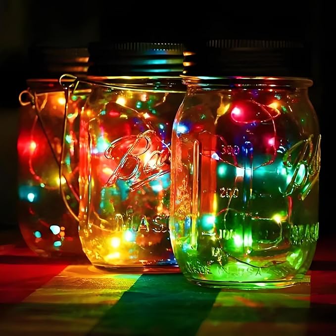 String Lights for Mason Jars, 12 Pack Solar Multicolor LED Lids