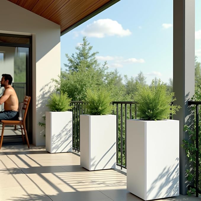 Galvanized Steel Metal Planter, 26 Inch White Square Outdoor Planters - Image 3