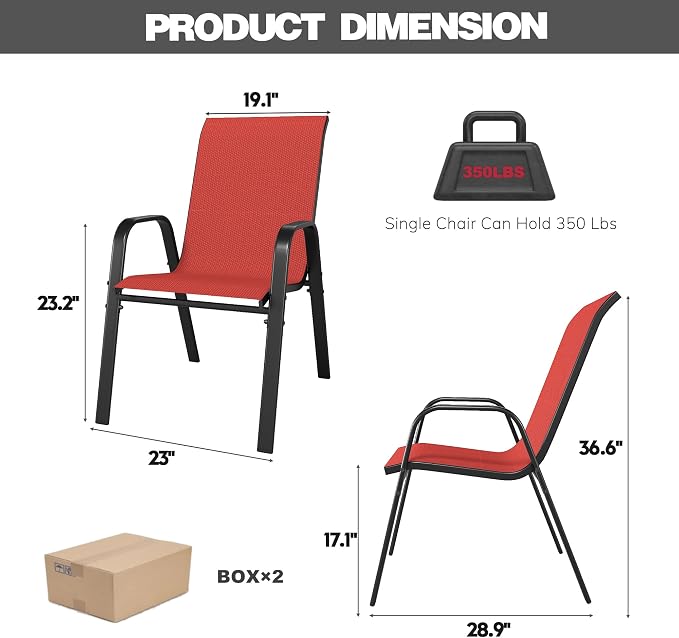 Patio Chairs Set of 4, Stackable Outdoor Dining Chairs - Image 8