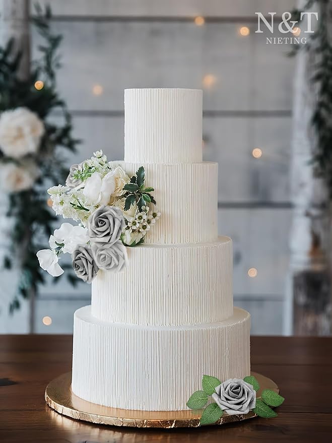 Artificial Flowers: 50 Foam Roses in Silver White and Silver Grey