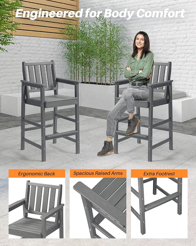 5-Piece HDPE Patio Bar Set, Rectangular Bar Height Table and 4 Adirondack Bar - Image 8