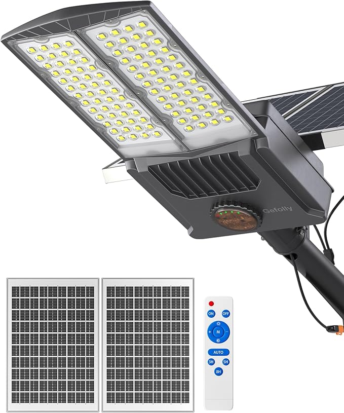Street Area Lighting with 104 LEDs, Black Aluminum Solar Outdoor Light