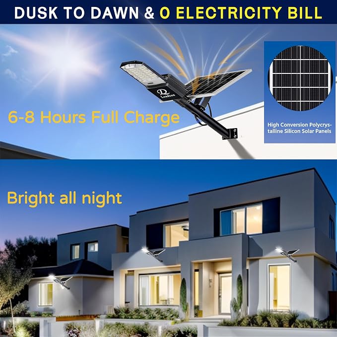 Flood Security Lights, 9500W Solar LED Flood Light with Remote, Black