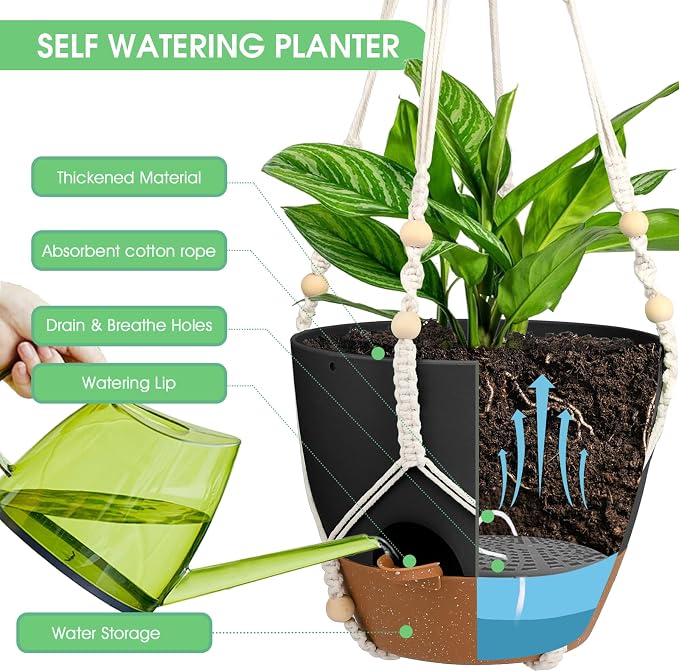 Hanging Planters for Indoor Outdoor Plants, 2 Pack Self Watering Hanging Pot - Image 3