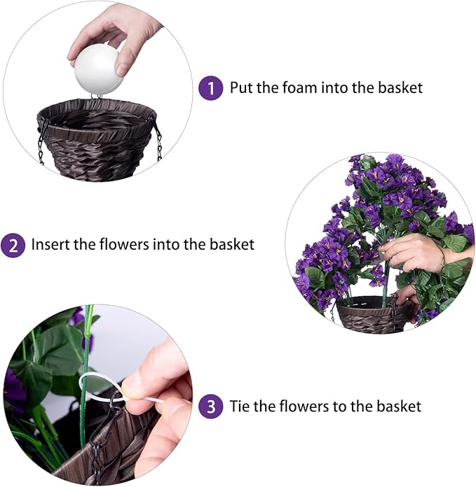Artificial Flowers Hanging Basket, Purple Silk Orchid, 11-Inch