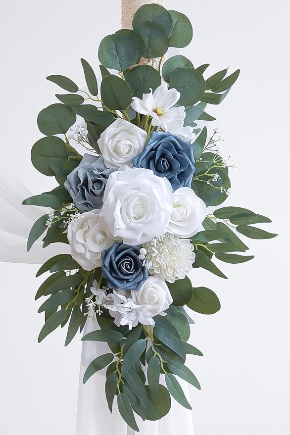 Artificial Flower Swag Kit in Dusty Blue and White with 26 Ft Draping