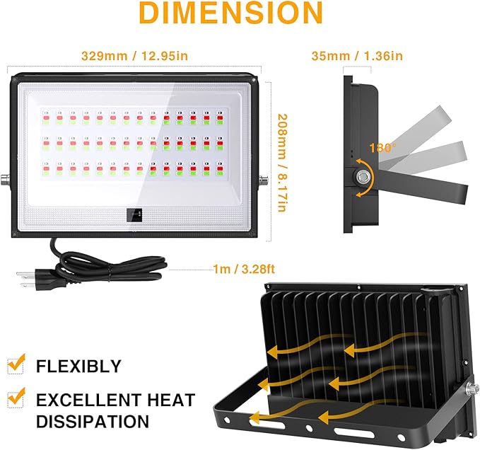 Flood Security Lights, 100W RGBW LED Outdoor Floodlight with Remote