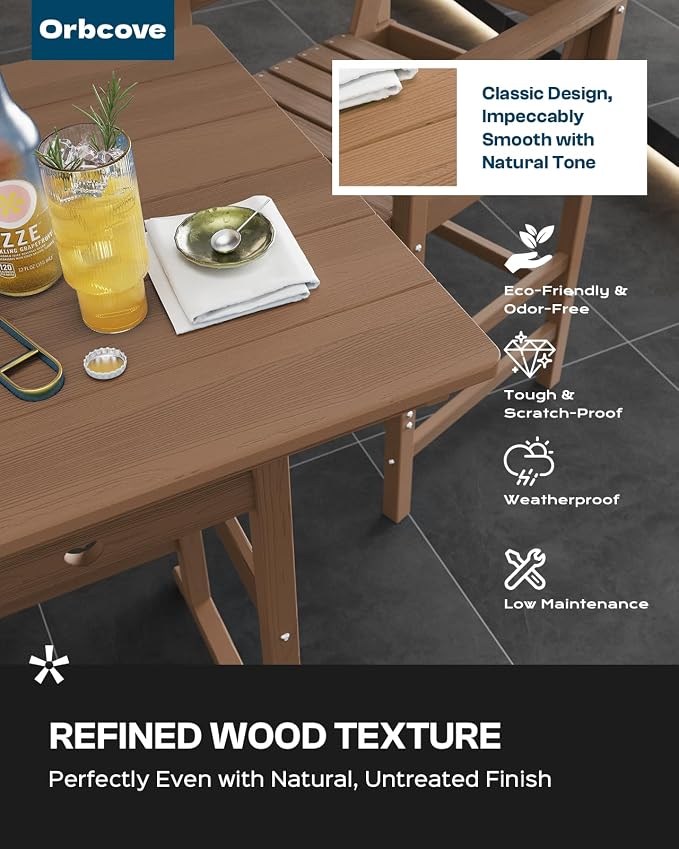 3-Piece Bar Height Patio Table and Chairs Set, HDPE Wood Grain Outdoor Bar - Image 3