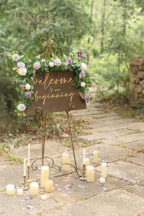Artificial Flower Garland 5 Ft Purple Rose Vine with Green Leaves