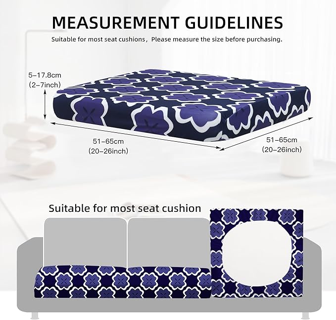 Outdoor Cushion Covers 8-Pack, Stretch Fit, Dark Blue Geometric Pattern