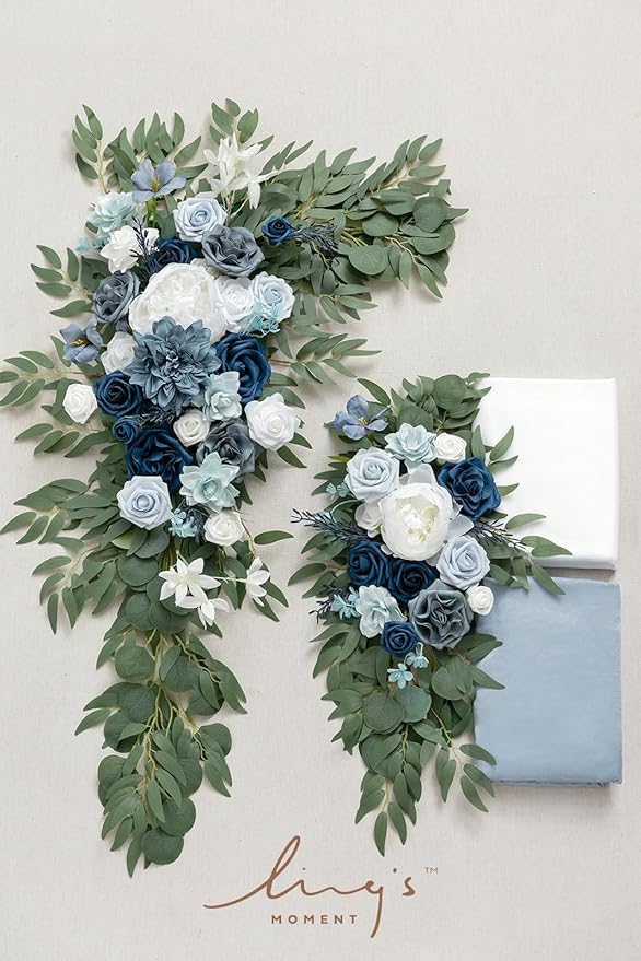 Artificial Flower Arch Swag Kit, Dusty Blue Silk, 4-Piece Set
