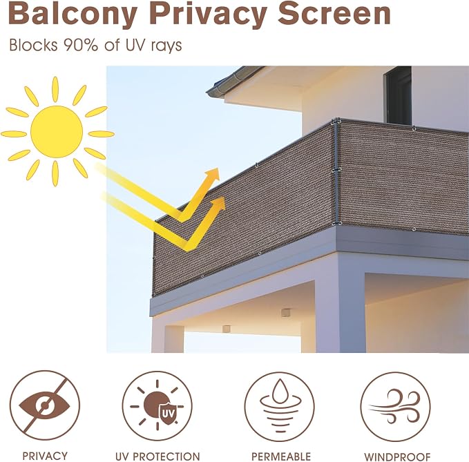 Garden Privacy Screen, 3.3 x 30 ft Brown HDPE Balcony Mesh