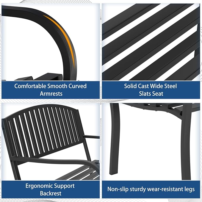 Outdoor Bench Garden Bench, Weatherproof Anti-Rust Heavy-Duty Outside Benches - Image 5
